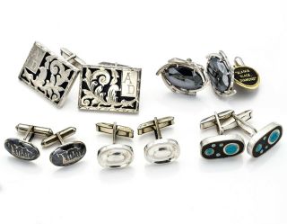 5 Pairs Of Vintage Sterling Silver Multi - Stone Cuff Links 64.  3 Grams