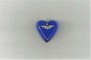 Rare Ww2 Us Army Air Corps Deep Blue Lucite Early Pilot Wings Sweetheart Pendant