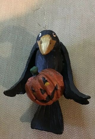 Rare Vintage House Of Hatten Crow With Pumpkin Halloween / Fall Ornament