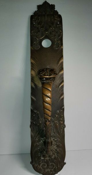 Rare Russell & Erwin Cast Bronze Victorian Ornate Doorplate W/ Handle 19 " ×3.  5 "