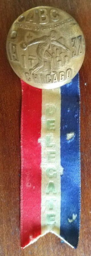 1938 American Bowling Congress Tournament Delegate’s Brass Pin & Ribbon