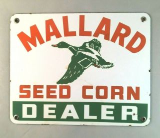 Vintage Mallard Seed Corn Dealer Porcelain Sign Rare Old Advertising Metal