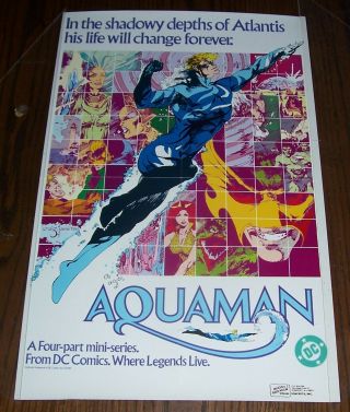 Rare 14 - 1/2 X 22 " Aquaman Craig Hamilton,  1985,  Dc Comics Shop Promo Poster