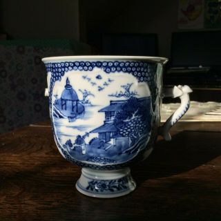 Chinese Antique 18th C Porcelain Blue White Mug Cup Dragon Handle