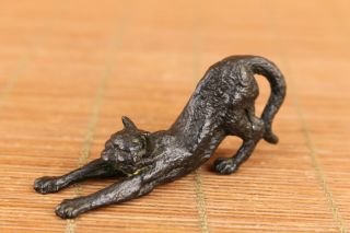 Lovely Chinese Old Bronze Cat Statue Figure Noble Gift Table Decoration