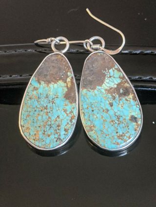Rare Vintage Navajo Sterling Silver Turquoise Earrings Signed Dean Brown