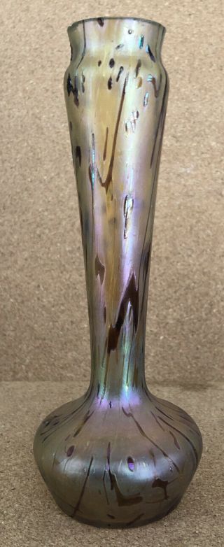 Antique Hand Blown Art Glass Czech Czechoslovakian Loetz Iridescent Vase 8 - 1/8”