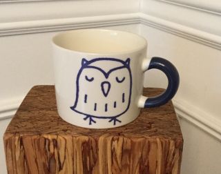Rare Aiwa Co. ,  Ltd Made In Japan Blue Owl 12 Oz.  Ceramic Coffee Cup Mug