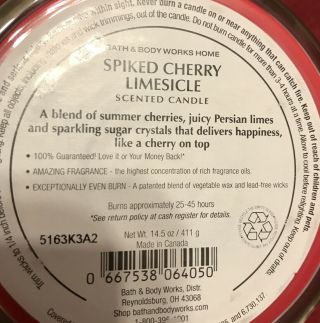 Bath & Body SPIKED CHERRY LIMESICLE 3 - Wick Large Candle 14.  5 oz - 90 RARE 3
