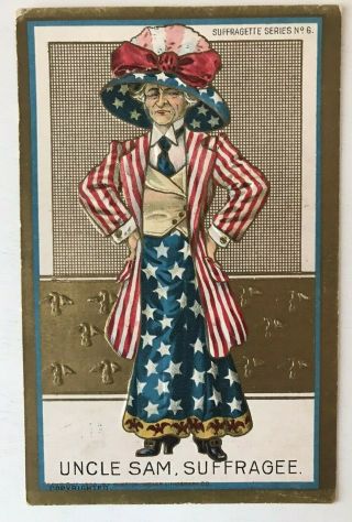Rare 1910 Woman Suffrage Postcard - Votes For Women Suffragette Lady As Uncle Sam