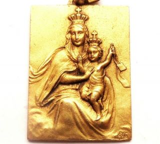 Extraordinary Antique Gold Plated Medal Pendant To Our Lady Of Carmel