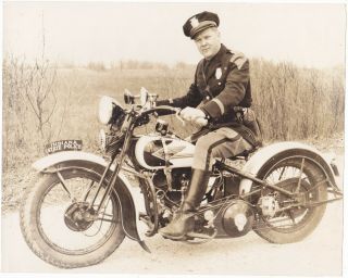 Antique Photo Of Indiana State Police Man Riding On Harley Davidson Motorcycle