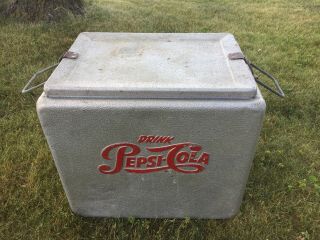 RARE Pepsi - Cola Vtg 1940s or 1950 ' s Aluminum Drink Cooler Ice Chest Retro Silver 3