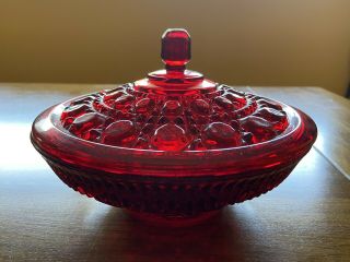 Vintage Indiana Depression Glass Red Candy Dish With Lid Windsor Pattern Rare ❤️