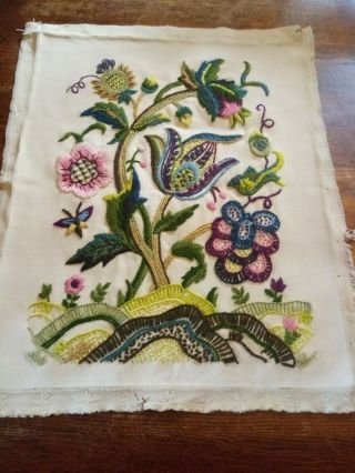 Antique /vintage Wool Hand Embroidery,  Jacobean,  Stunning Needlework