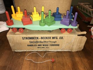 Strombecker Box Pull Toy Rare Blocks Wood Wooden Child’s Toy