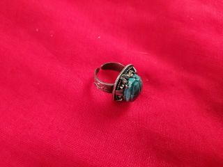 Antique Sterling Silver Turquoise Art Deco Egyptian Revival Scarab Ring