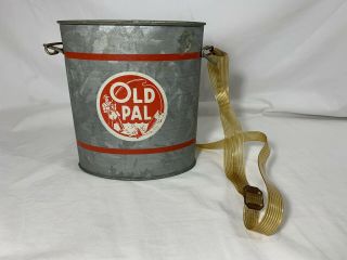 Vintage Old Pal Oval Wading Minnow/bait Can/bucket With Strap.