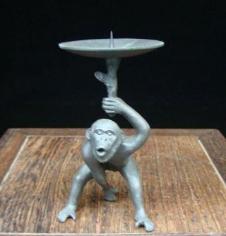 Collectible Handmade Carved Statue Monkey Candlestick Copper Deco Art