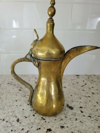 Antique Vtg Arabic Middle Eastern Turkish Brass Coffee Dallah Tea Pot 11 "