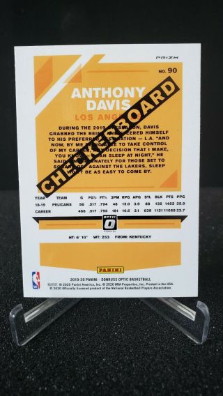 2019 - 20 Anthony Davis Lakers Optic Checkerboard card 90 RARE 1/1 listed 2