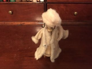 Antique French Dollhouse Clothes Tree With Mink Coat Scarf Hat 2