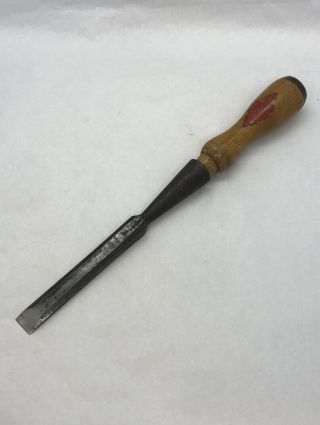Vintage Rare Red Diamond Wood Socket Chisel,  1/2 " Cutting Edge 5 - 3/4” Long Iron