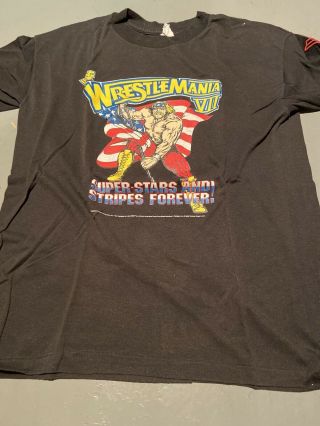 Rare Vintage 1991 Wrestlemania Vii Hulk Hogan Stars Stripes L T - Shirt