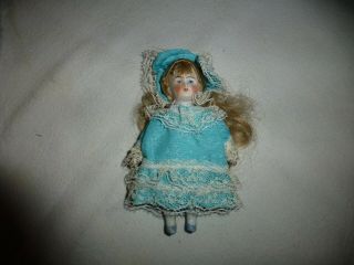 Antique All Bisque German Doll House Doll - 4 - 1/4 " Tall,  Marked " 6012 " Painted Fac