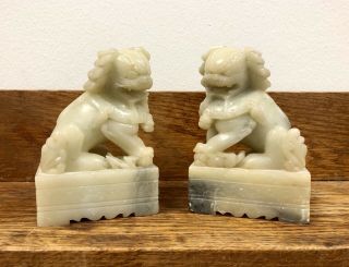 Vintage Chinese Fine Carved Soapstone Foo Dog Bookends