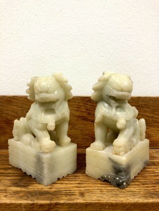 Vintage Chinese Fine Carved Soapstone Foo Dog Bookends 2