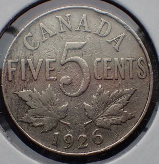 Canada 1926 Near 6 - 5 Cents Nickel Canadian Low Mintage - Rare Coin