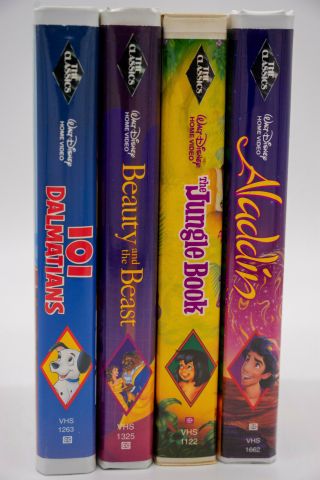 4 Disney Vhs (rare) Black Diamonds - Jungle Book/aladdin/101 Dalm/beauty&beas
