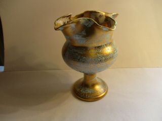 Vintage Stangl Pottery Antique Gold 4081 Pedestal Ruffled Vase 1950 