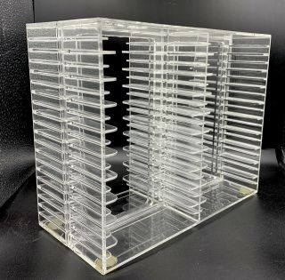 Vintage 1993 U.  S.  Acrylic Inc.  Clear Cd Holder Rack 30 Disc Made In Usa 90s