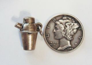 Vtg Antique Sterling Silver Cocktail Shaker Drink Food Bracelet Charm Pendant