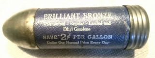 Vintage Antique Brilliant Bronze Gasoline Advertising Flashlight Bullet Shaped