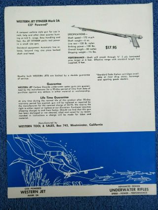 Vintage Scuba 1956 Western Jet Co2 Powered Spear Gun Brochure Underwater Rifle