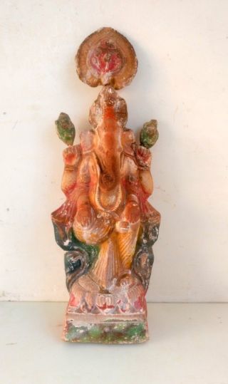 Antique Old Rare Hand Carved Terracotta Clay Hindu God Ganesha Statue Sculpture