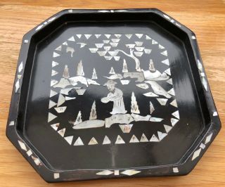 Vintage Chinese Mother Of Pearl Lacquer Tray