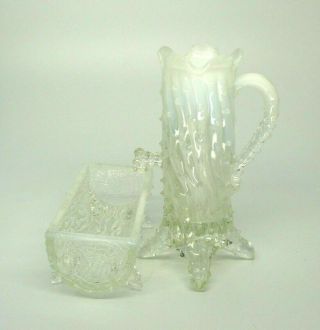 Antique Northwood Town Pump White Opalescent Carnival Glass W/matching Trough
