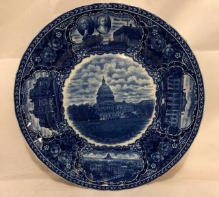 Antique Ye Olde Historical Pottery Flow Blue Us Capital Washington Plate England