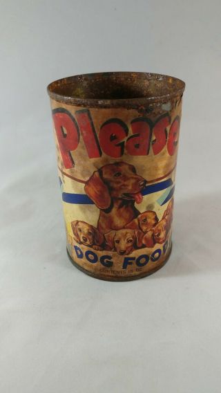 Rare Vintage Please Dog Food Tin Can 15 Oz Paper Label