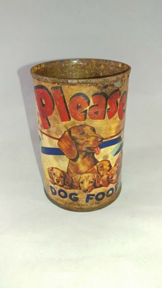RARE Vintage Please Dog Food Tin Can 15 Oz Paper Label 2