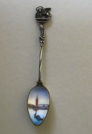 Antique Italian Solid 800 Silver & Enamel Souvenir Spoon