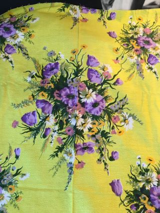 RARE Sublime Coupon Tissu Jaune Fleurs 1950 Ancien Vintage Coton Cotton Fabric 3