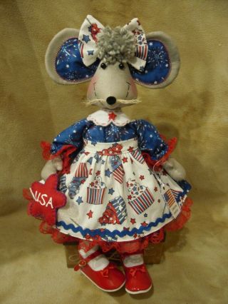 Primitive Handmade Raggedy Patriotic Americana Mouse Doll Shelf Sitter