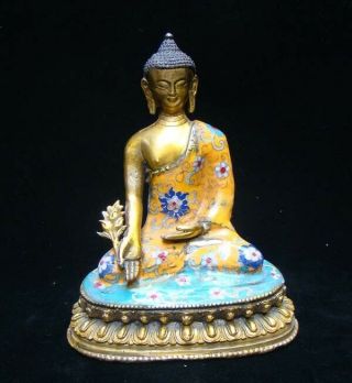 205mm Handmade Carved Statue Buddha Copper Brass Cloisonne Enamel Religion