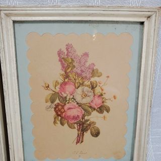 Vintage J.  L.  Prevost Botanical Bouquet Prints Matted Framed Shabby Chic Cottage 2