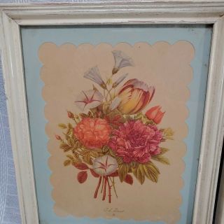 Vintage J.  L.  Prevost Botanical Bouquet Prints Matted Framed Shabby Chic Cottage 3